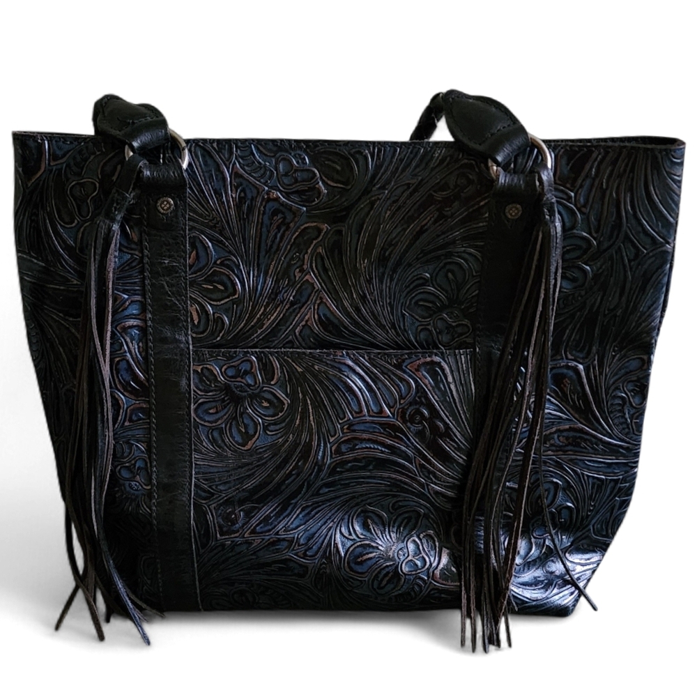 Patricia Nash Blue & Black Poppy Embossed Tote